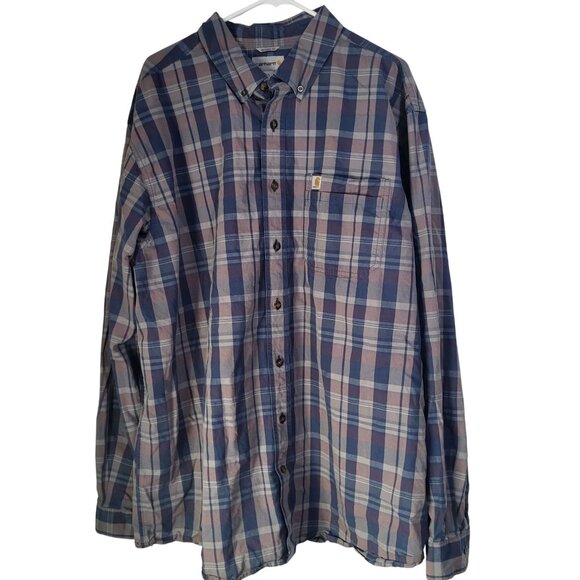 Carhartt Other - CARHARTT Men's 2XL Tall Plaid Long Sleeved Shirt Relaxed Fit Blue
